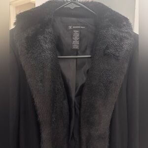 INC International Concepts Women's Black Faux Fur Trim Mid-Length Jacket XS
